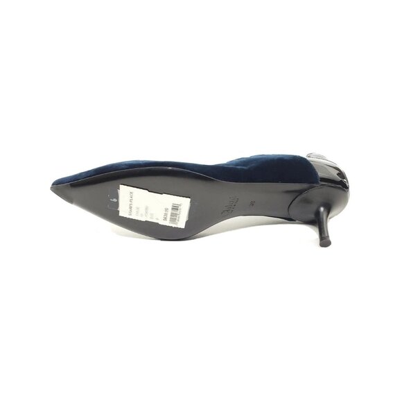 Chloé Scalloped Velvet Patent Leather Pointed Toe Pumps Navy Black Women 39 US 9 - Picture 7 of 11